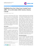 Báo cáo y học: "Highlights from the Critical Care Canada Forum 2009 – 25 to 28 October 2009, Toronto, Ontario, Canada"