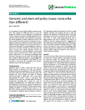 báo cáo khoa học: "Genomic and stem cell policy issues: more alike than different?"