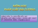 Bài giảng Pháp luật đại cương: Chương 1 - ThS. Nguyễn Hữu Lạc