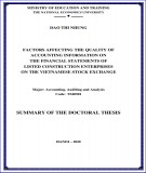 Summary of the Doctoral thesis: Factors affecting the quality of accounting information on the financial statements of listed construction enterprises on the Vietnamese stock exchange
